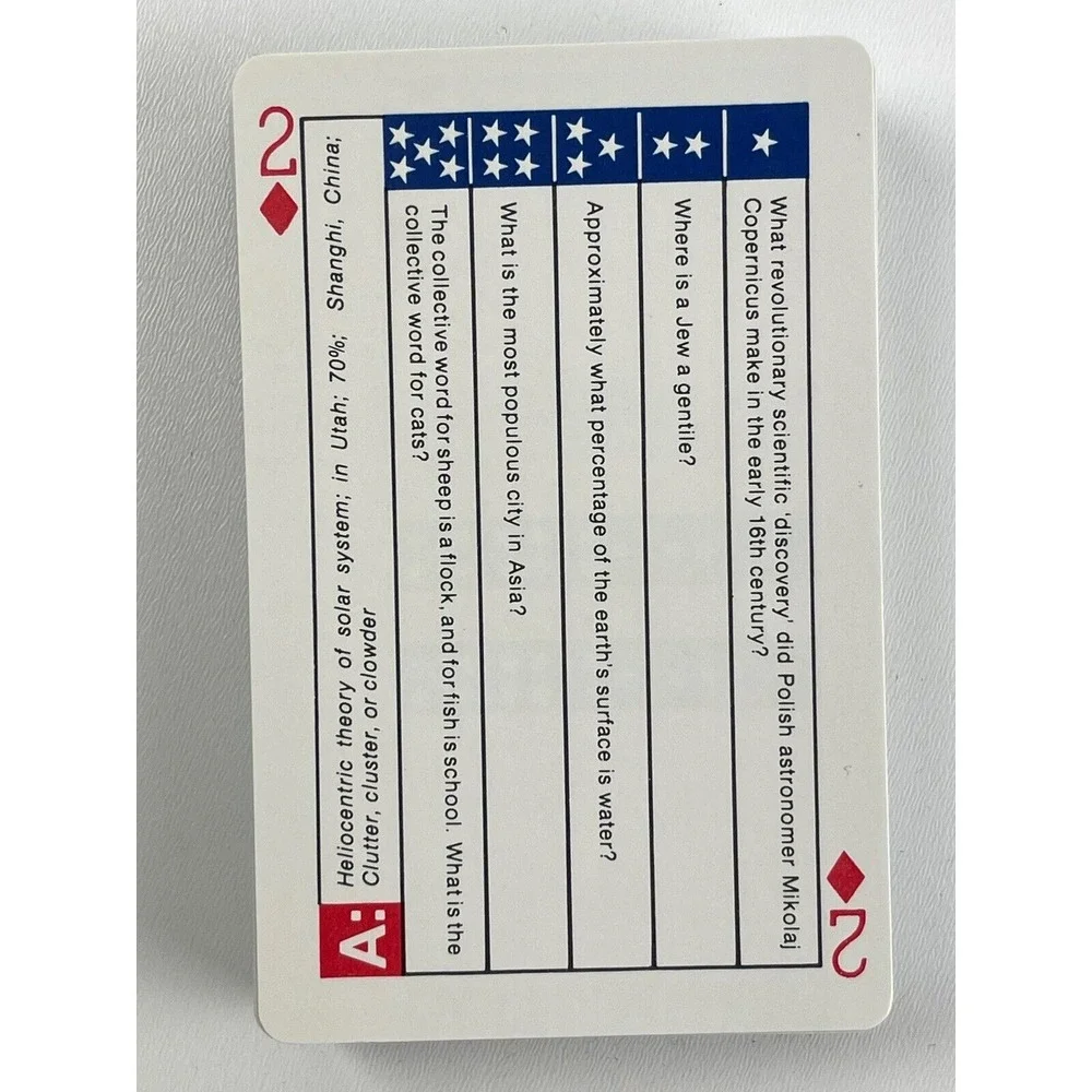 Vintage Deck of Trivia Party Playing Cards Pot Luck Theme Questions On Each Card
